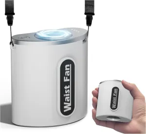 Portable Waist Fan with 18000RPM Powerful Airflow, 10000mAh Mini Shirt Fan Clip on Rechargeable with 4 Speeds & Hands-Free 24H Cooling, Wearable Belt Fans for Outdoor Travel Camping, White Waist-mounted portable fan for outdoor use