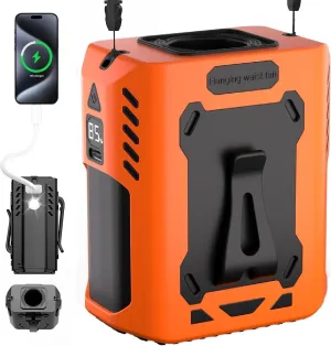 Portable Waist Fan with Clip, 8000mAh Rechargeable Belt Fan, 5-Speed Hands-Free Cooling Portable Fan for Outdoor/Camping/Jobsite/ (Orange) Waist-mounted portable fan for outdoor use