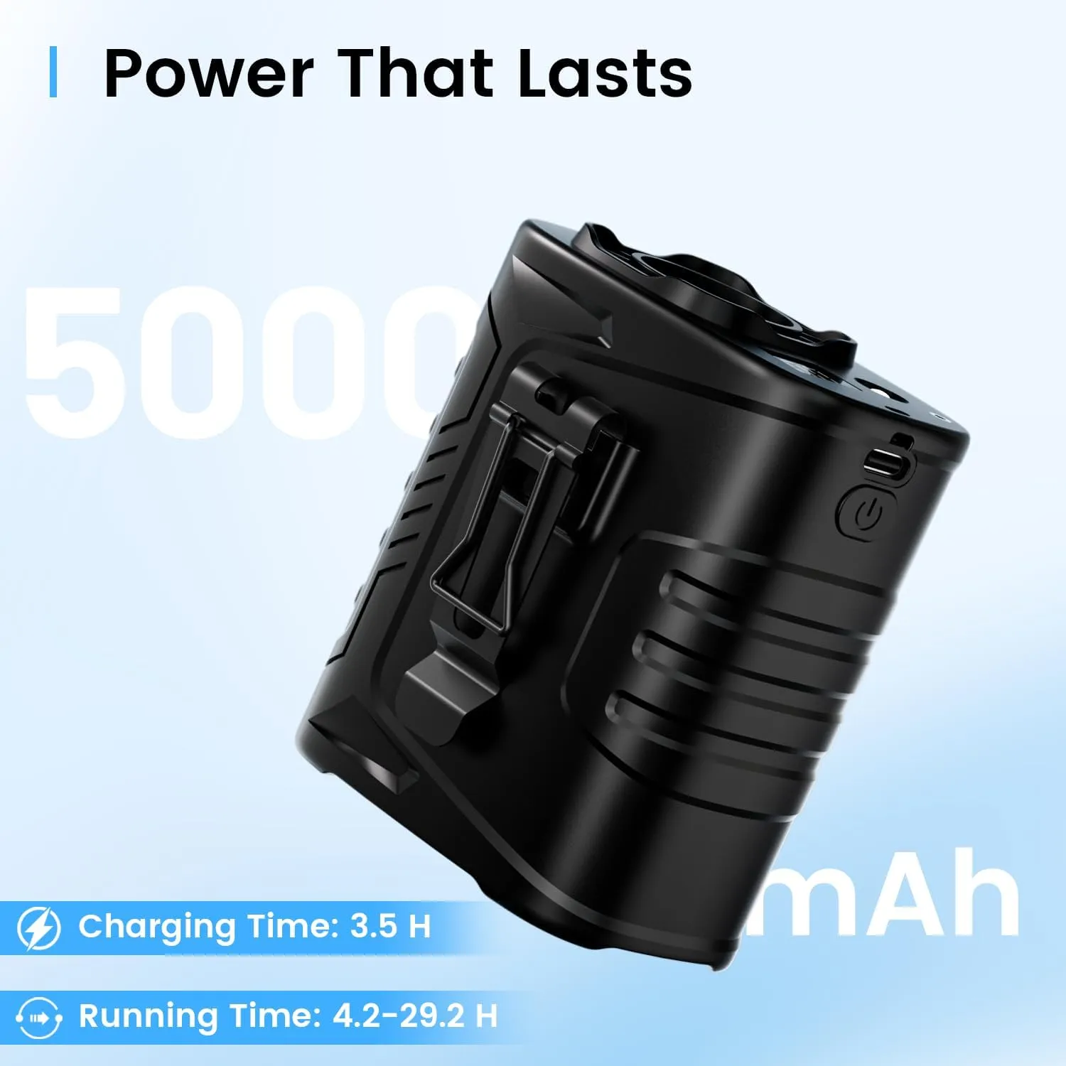 Portable Waist Fan with LED Light - 5 Speeds 12500RPM Strong Airflow, Personal Clip Belt Fan [Max 29H Working Time], Hands-Free Neck Fan, Rechargeable Wearable Fan for Outdoor/Hiking/Jobsite/Farms