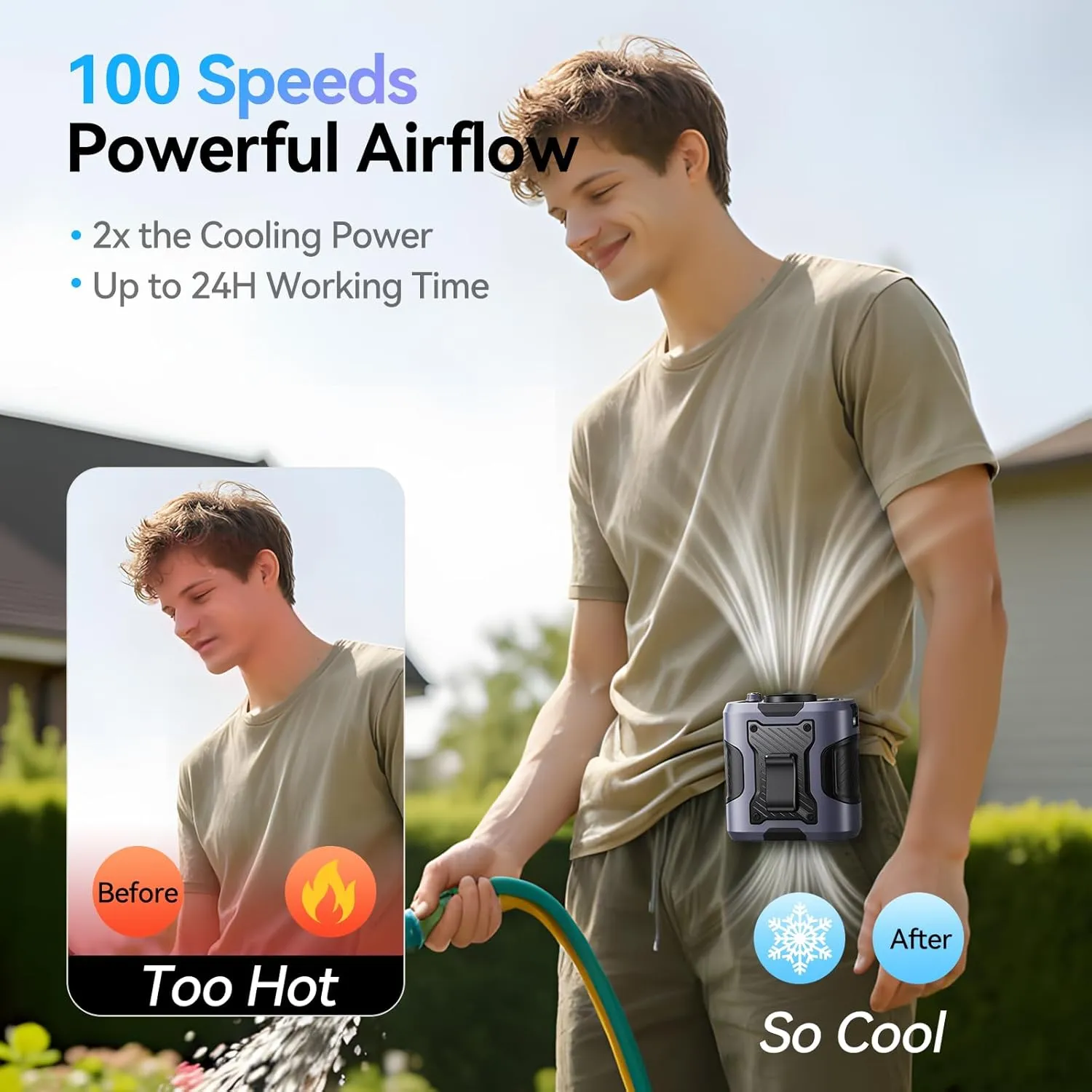 Portable Waist Fan with Light, 100 Speeds Powerful 13500RPM, Hands-Free Neck Fan with up to 24H Cooling, Rechargeable Personal Wearable Belt Body Shirt Fan for Camping Outdoor Jobsite, Grey