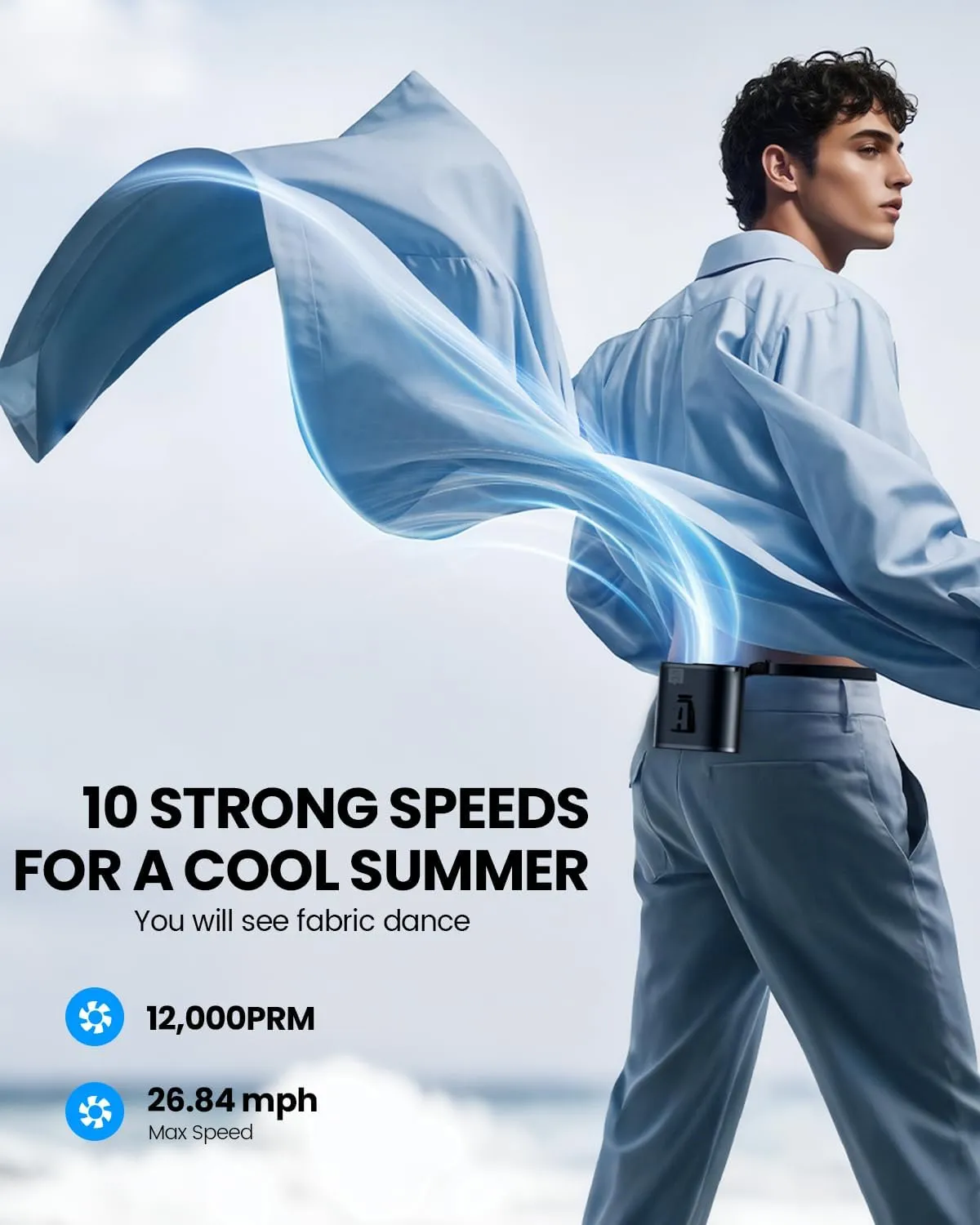 Portable Waist Fan,10 Speeds Personal Fan Clip On Fans for Shirt,10000mAh Rechargeable Neck Fans With LED Display, 3 Lights Mode Wearable Belt Fans for Men Women Gifts Outdoor, Camping, Travel, Beach