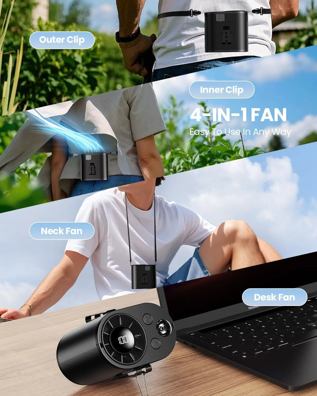 Portable Waist Fan,10 Speeds Personal Fan Clip On Fans for Shirt,10000mAh Rechargeable Neck Fans With LED Display, 3 Lights Mode Wearable Belt Fans for Men Women Gifts Outdoor, Camping, Travel, Beach