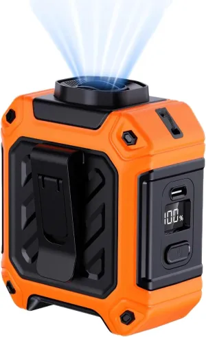 Portable Waist Fan,10000mAh 5 Speed Wearable Belt Neck Fan Upto 36H Rechargeable Power Bank Personal Body Fan Clip On for Camping, Outdoor, Hiking,Jobsite, Farms (Orange) Waist-mounted portable fan for outdoor use