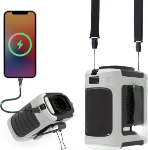 Portable Waist Fan,10000mAh Wearable Neck Fan Power Bank ,5 Speeds 16000RPM Strong Airflow Belt fan 40H Working Time, Rechargeable Personal Fan for Heatstroke Prevention,Outdoor, Hiking, Farm(Gray) Waist-mounted portable fan for outdoor use