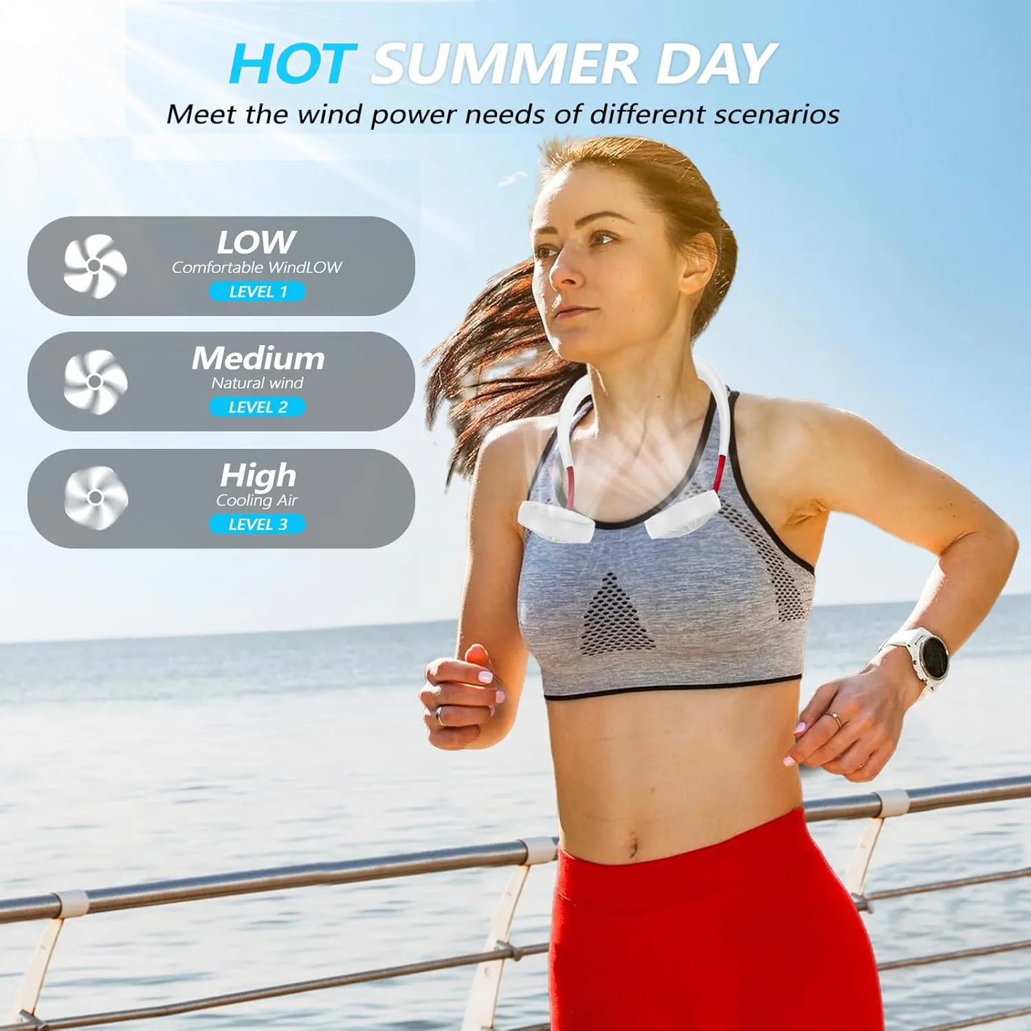 Portable Wearable Neck Fan Rechargeable: 360 Degrees Rotation Mini Personal Cooling Neckband Fans with 3 Speed Settings Hands Free for Sports Office Working Travel Outdoor Activities