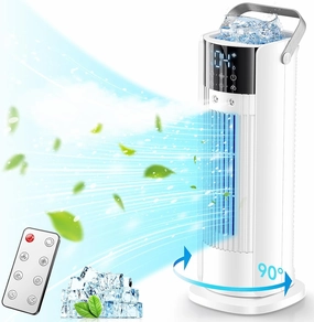 Portable Air Conditioner - 90 Oscillating Tower Fan with Remote, 16" Evaporative Air Cooler with 4 Wind Speeds/Digital Touch Screen/Cool Mist/2-10H Timer - Cooling fan Air Conditioner for Room Office Desktop fan with humidification feature