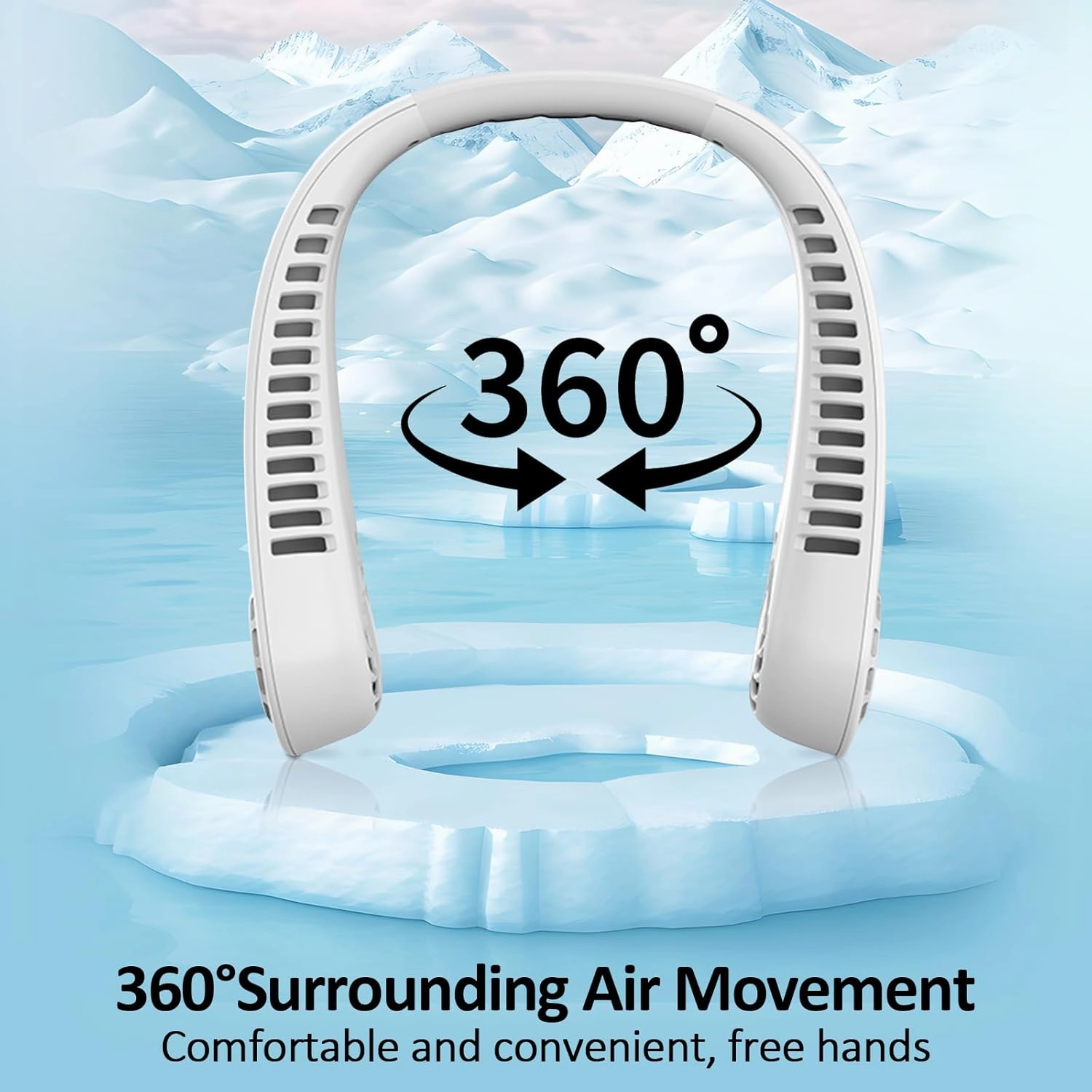 Portable Bladeless Hanging Neck Fans with Screen Display and 5 Speeds Levels, USB Rechargeable, 360 Cooling Wearable Personal Fan for Work Travel Sport Outdoor (White)