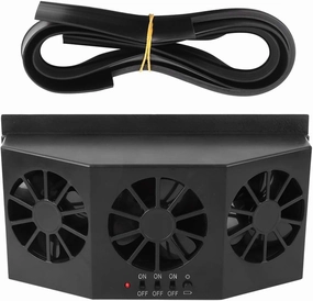 Portable Car Ventilator Fan, 5000Rpm Solar Powered Exhaust Fan Car Air Vent Fan with Three Fans, Quiet Ventilation Cooling Fan for Auto, Truck, Vehicle Solar-powered car fan for ventilation