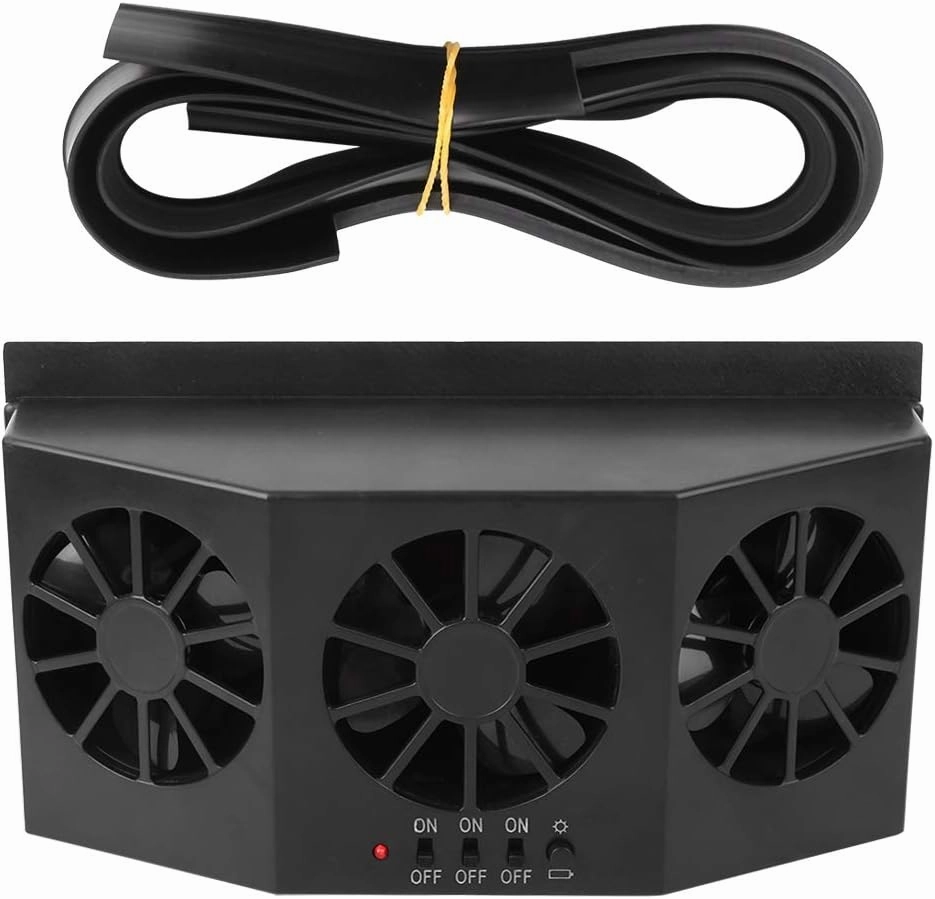 Portable Car Ventilator Fan, 5000Rpm Solar Powered Exhaust Fan Car Air Vent Fan with Three Fans, Quiet Ventilation Cooling Fan for Auto, Truck, Vehicle Solar-powered car fan for ventilation