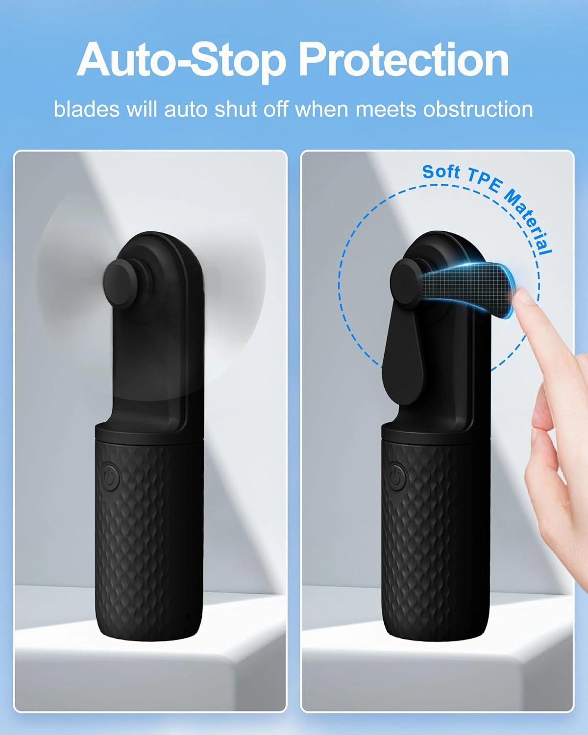 Portable Fan, 2000mAh Rechargeable Battery Operated Mini Handheld Fan, Powerful Safety Design Pocket Fans for Travel/Outdoor/Concert/Beach/Make-up, Gifts for Mom, Teens, Black