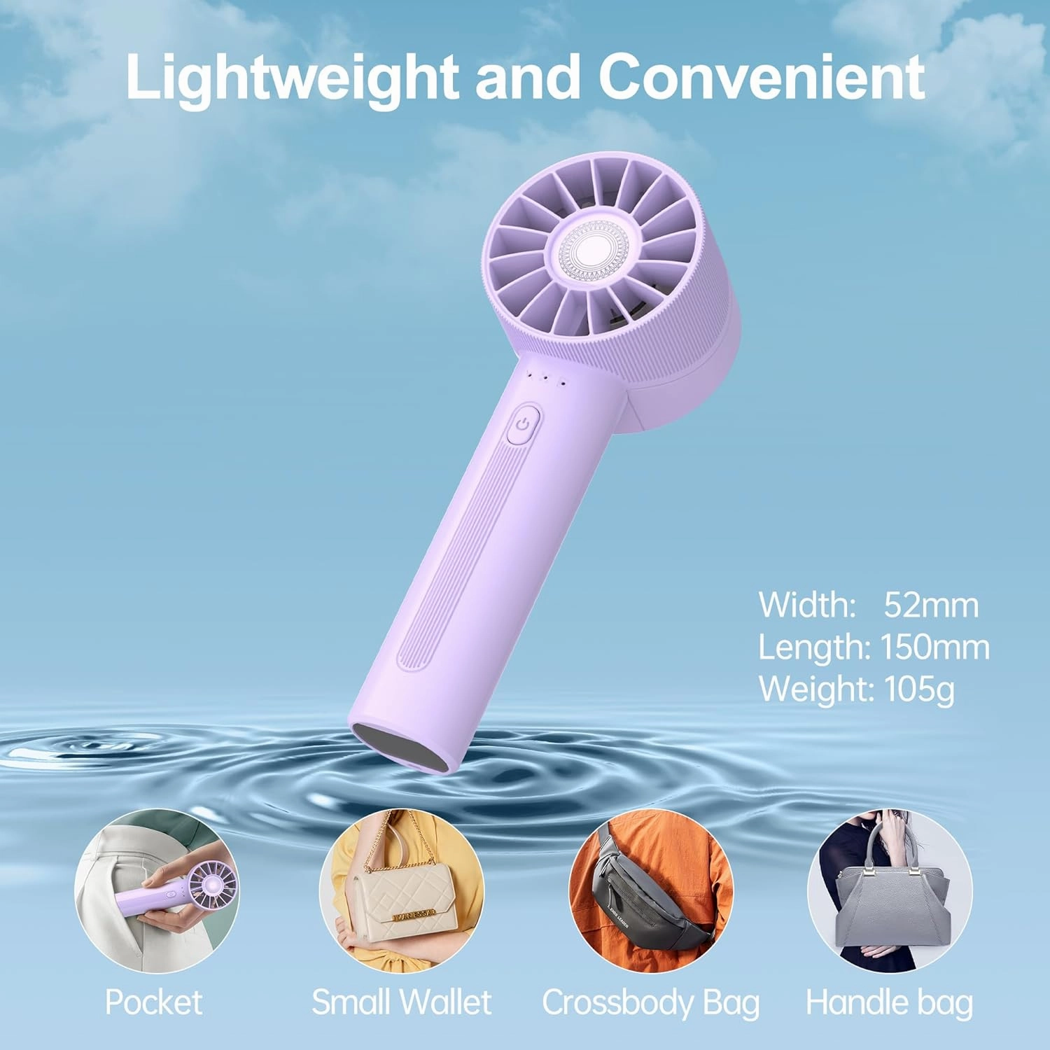 Portable Fan, Mini Handheld Fan with 3 Adjustable Speeds, 2600mAh Handheld Fan with 3-16H Usage Time and Newly Upgraded Motor, Small Lash Fan for Women's Make Up Fan, Mini Fan for Summer (Purple)