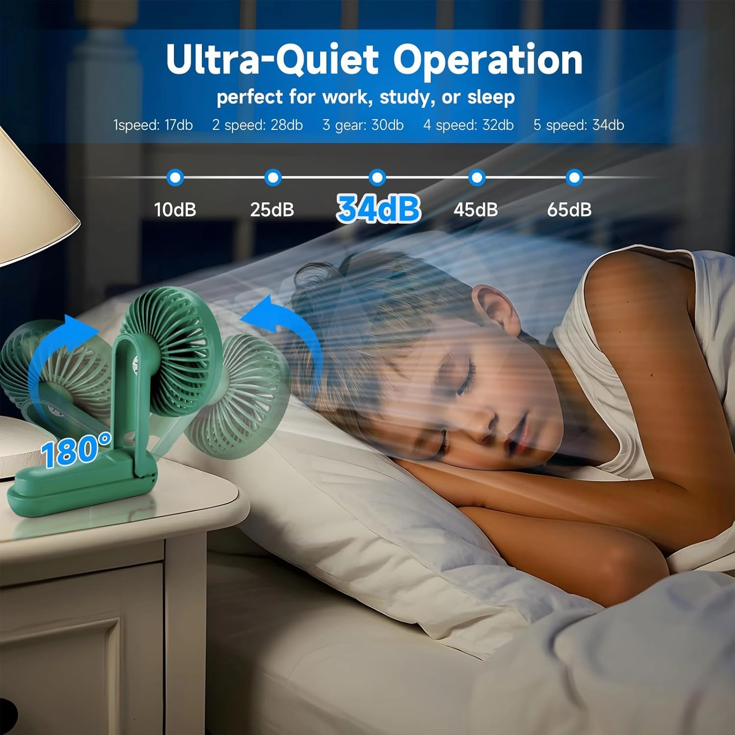 Portable Handheld Fan, 180 Foldable Personal Fan, USB Rechargeable Mini Hand Fans for Travel/Summer/Outdoor/Office, 5 Speeds Adjustable, LED Display, [5-15 Working Hours],Green