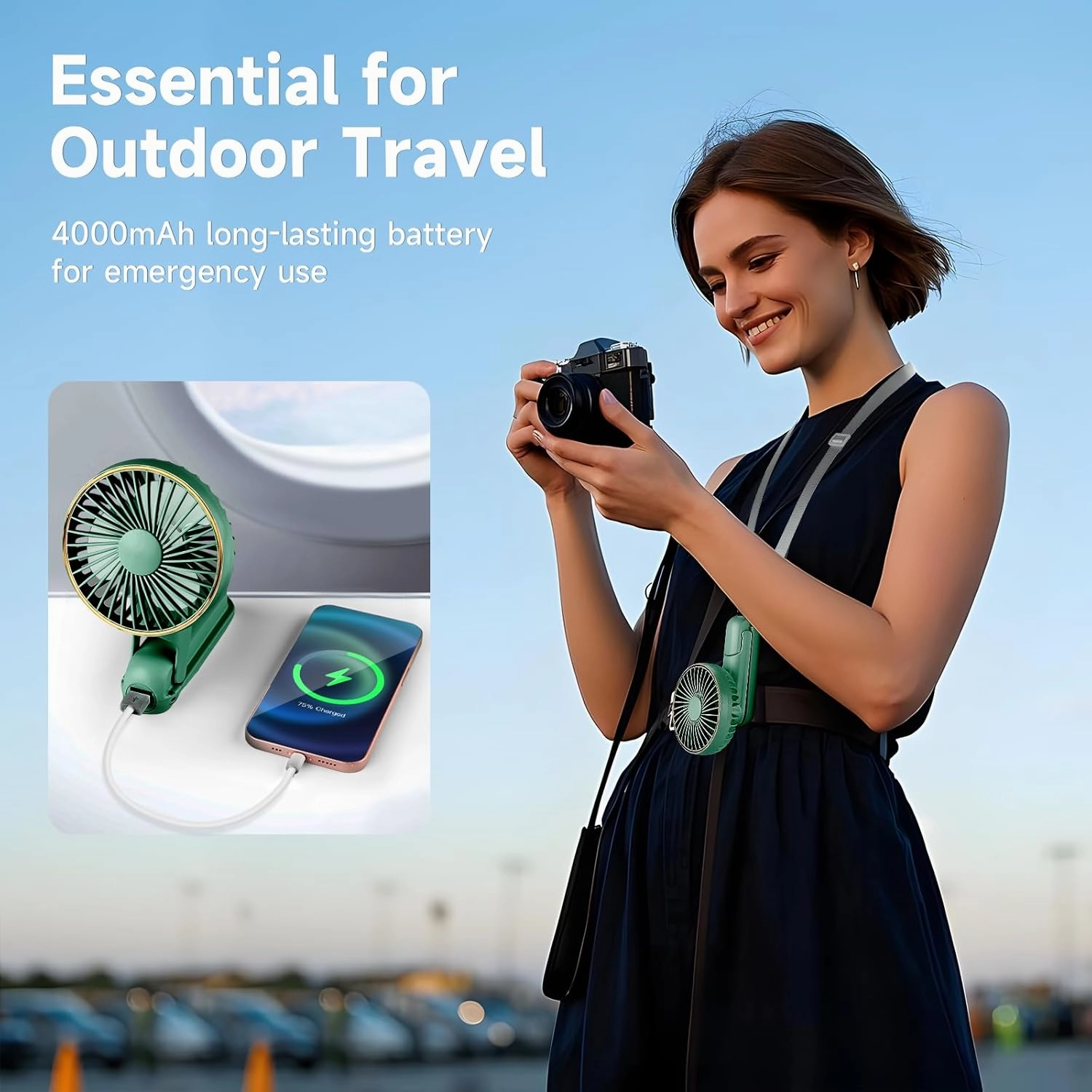 Portable Handheld Fan, 180 Foldable Personal Fan, USB Rechargeable Mini Hand Fans for Travel/Summer/Outdoor/Office, 5 Speeds Adjustable, LED Display, [5-15 Working Hours],Green