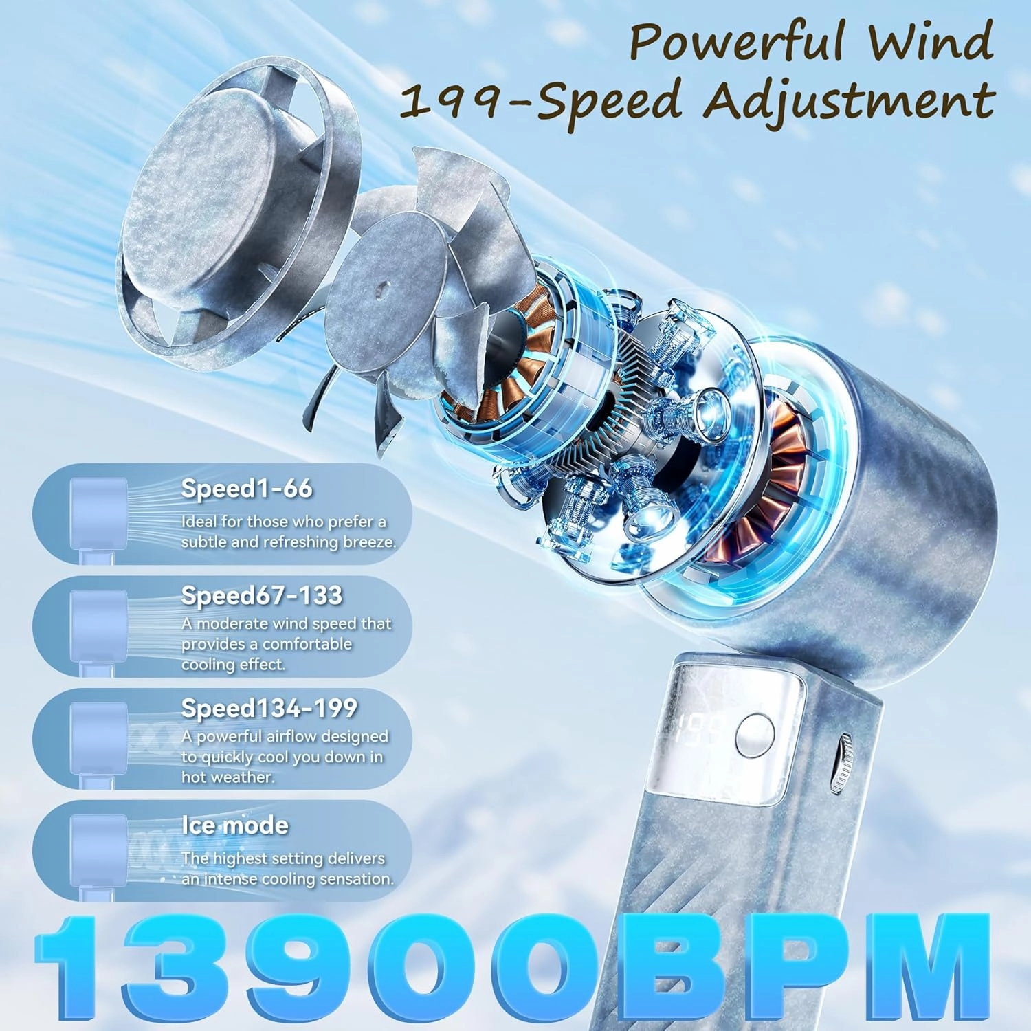 Portable Handheld Fan [24H Max Cooling], Turbo Fan Foldable with USB Rechargeable, 1-199 Speed, LED Power Display, Small & Lightweight for Travel/Beach/Camping, Summer Essential Gift for Women Men