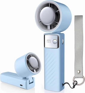 Portable Handheld Fan, Powerful Turbo Mini Personal Fan with 199 Speeds, 20hrs Run Time, Foldable & USB Rechargeable with LED Display, Gift for Women & Men, For Travel, Working, Outdoor(Ice Blue) Mini handheld fan for personal cooling