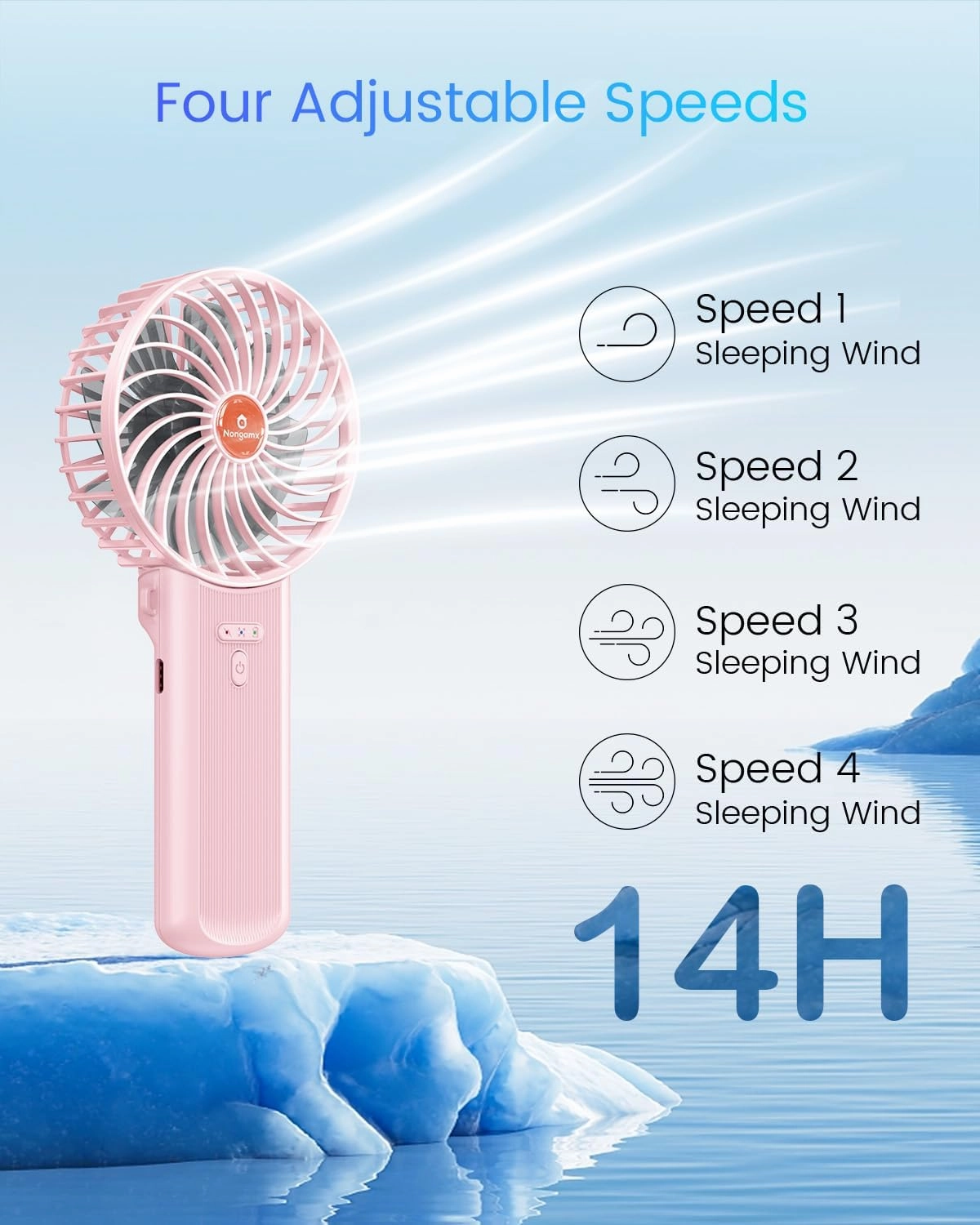 Portable Handheld Mini Fan Rechargeable: Small Hand Personal Foldable Fans 180 Adjustable 4 Speed Wind Cooling Air Blow for Travel Face lash Indoor Outdoor Office Camping Household Women Men Kid Pink