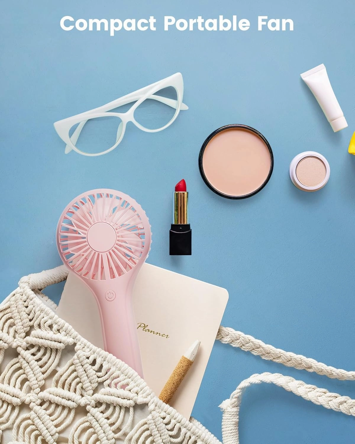 Portable Mini Fan - Powerful Personal Handheld Fan with 3 Speeds, Cute and Small, USB Rechargeable for Travel/Lash/Makeup/Outdoor/Home-2 Pack