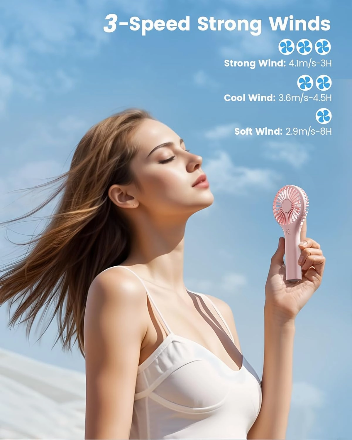 Portable Mini Fan - Powerful Personal Handheld Fan with 3 Speeds, Cute and Small, USB Rechargeable for Travel/Lash/Makeup/Outdoor/Home-2 Pack