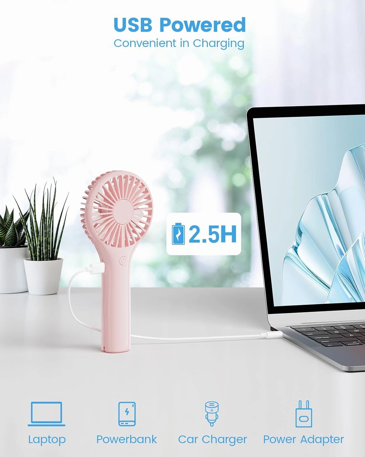 Portable Mini Fan - Powerful Personal Handheld Fan with 3 Speeds, Cute and Small, USB Rechargeable for Travel/Lash/Makeup/Outdoor/Home-2 Pack