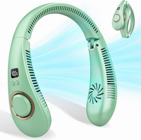 Portable Neck Fans that Blow Cold Air,Battery Powered Folding Fan 4 Speeds,Quiet Mobile Foldaway Fan Around Your Neck,Hands Free Foldable No Blade Personal Fans For Your Neck Green Small bladeless fan for quiet cooling