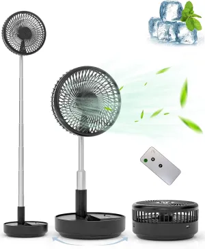 Primevolve Portable Oscillating Standing Fan,Rechargeable Battery Operated USB Floor Table Desk Fan with Remote, Bedroom Camping Travel Fans Black 7.7" Battery-powered portable fan