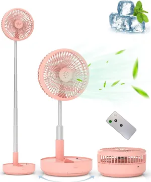 Primevolve Portable Oscillating Standing Fan,Rechargeable Battery Operated USB Floor Table Desk Fan with Remote, Bedroom Camping Travel Fans Pink 7.7" Battery-powered portable fan