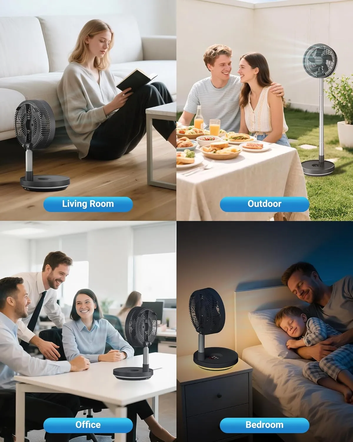 Primevolve Portable Rechargeable Oscillating Fan, Battery Operated Fan Adjustable Height, USB Home Office Outdoor Camping Travel, Dark Gray 10"