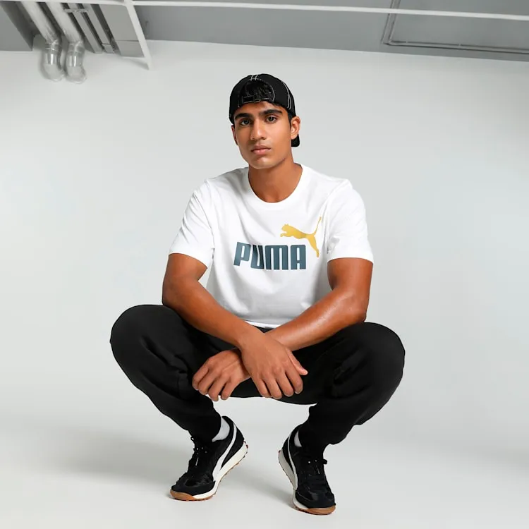 PUMA MEN'S ESSENTIALS 2-COLOR LOGO WHITE TEE