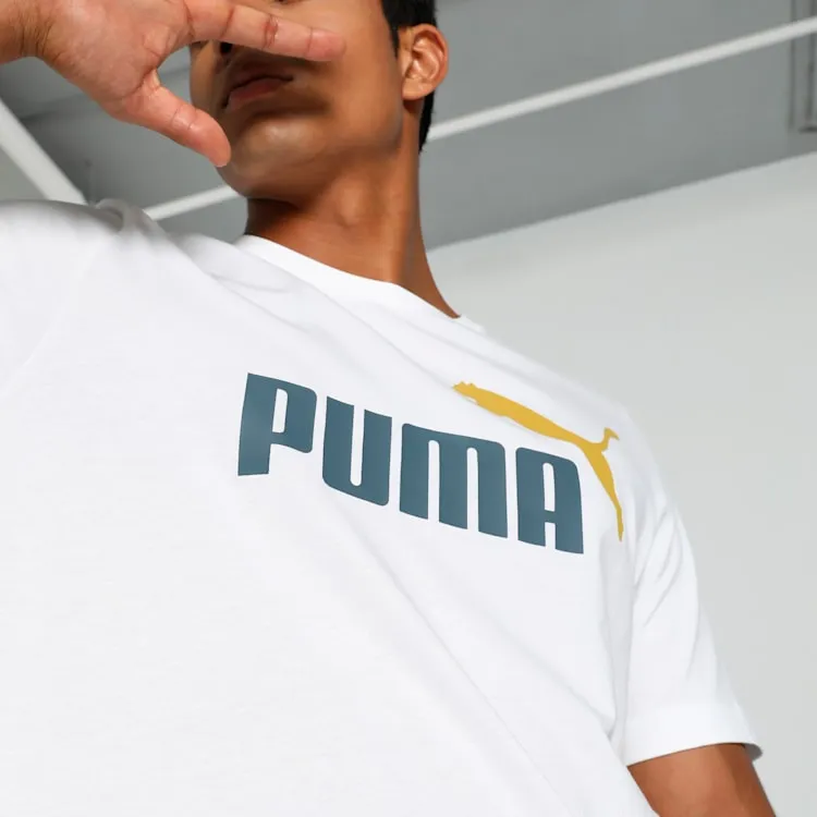 PUMA MEN'S ESSENTIALS 2-COLOR LOGO WHITE TEE