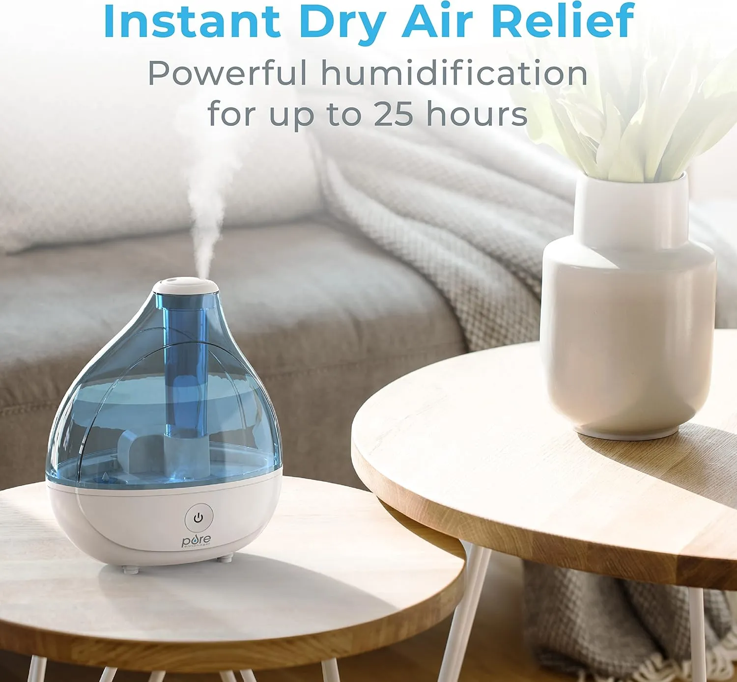 Pure Enrichment MistAire Ultrasonic Cool Mist Humidifier - Quiet Air Humidifier for Bedroom, Nursery, Office, & Indoor Plants - Lasts Up To 25 Hours