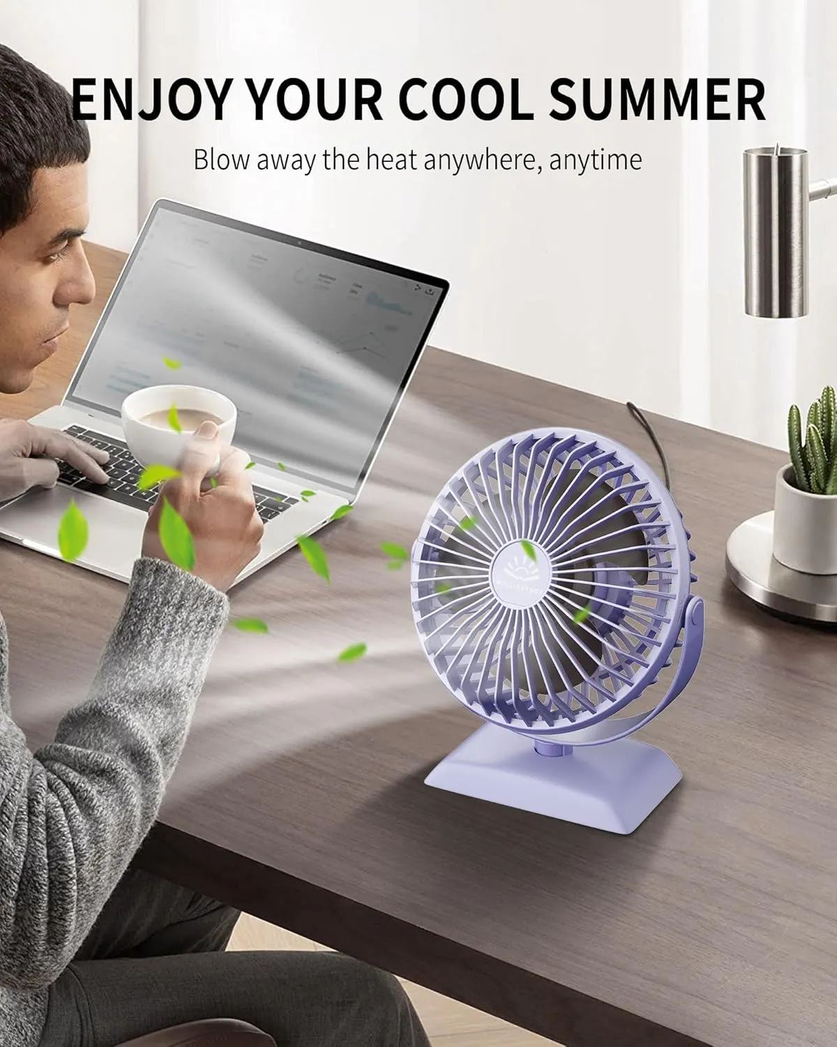 Purple USB Desk Fan - Portable, Quiet, 360 Rotatable with 3 Speeds for Home, Office, Bedroom, Desktop, Travel