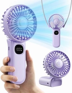 Purple Portable LED Fan, 3000mAh Battery Operated, 3 in 1 Handheld/Neck/Desk Mini Fan for Travel, Beach, Outdoor Mini handheld fan for personal cooling