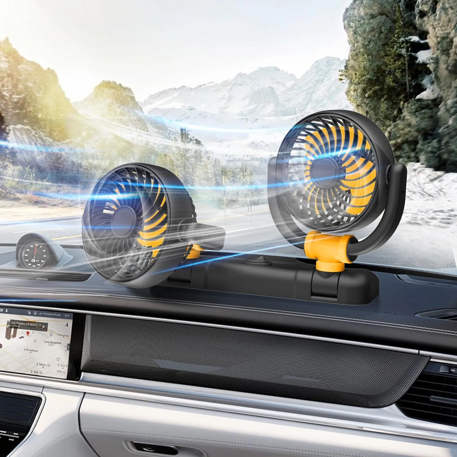 Qidoe Car Fan - Dual Head USB for Vehicle, (2025 Upgraded) Auto Fans Portable Cooling Fan - Brushless Motor, 360 Rotation Fans for Cars Dashboard, SUV/RV/Truck/Sedan/Cruise/Office, USB Powered 360-degree rotating fan for home use