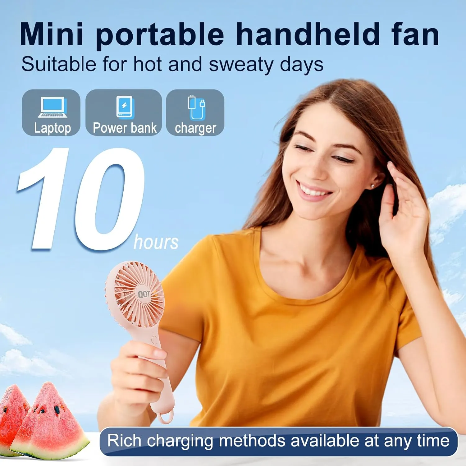 QQT Mini Handheld Fan, Small Personal Cooler with 3 Speeds, Portable Battery Operated, USB Rechargeable Makeup Eyelash Dryer, Strong Airflow for Travel, Office, Outdoor, Women, Men, and Kids(6 pack)