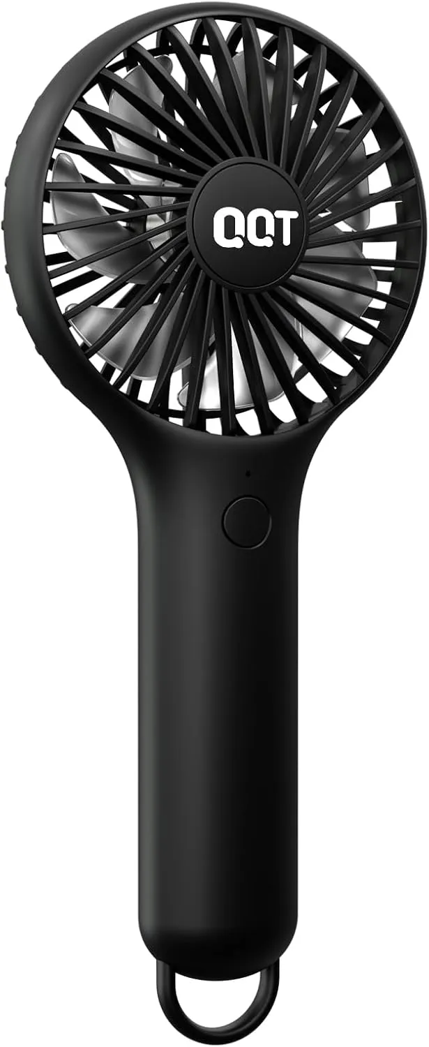 QQT Mini Handheld Fan, Small Personal Cooler with 3 Speeds, Portable Battery Operated, USB Rechargeable Makeup Eyelash Dryer, Strong Airflow for Travel, Office, Outdoor, Women, Men, and Kids(Black) Mini handheld fan for personal cooling