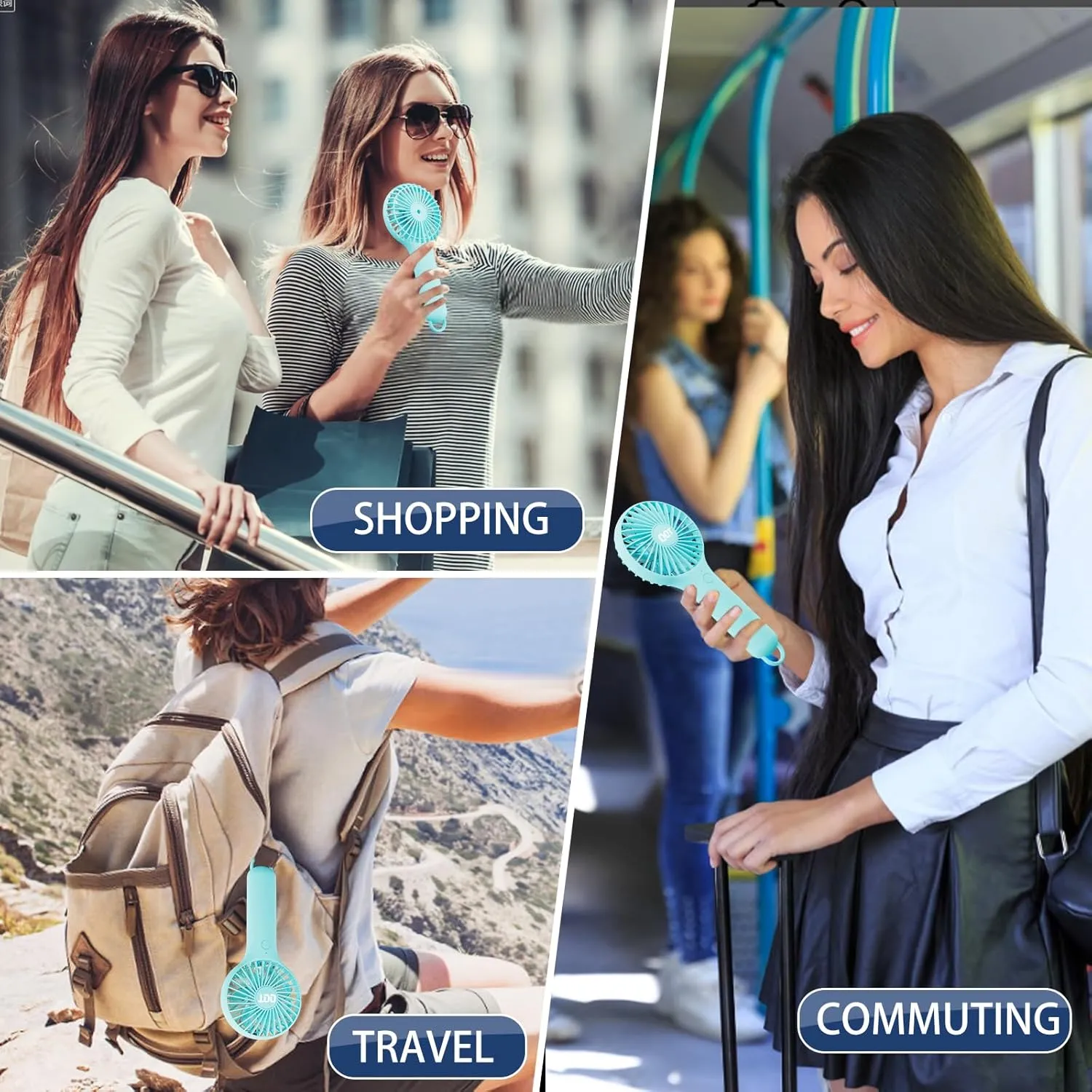 QQT Mini Handheld Fan, Small Personal Cooler with 3 Speeds, Portable Battery Operated, USB Rechargeable Makeup Eyelash Dryer, Strong Airflow for Travel, Office, Outdoor, Women, Men, and Kids(Blue)