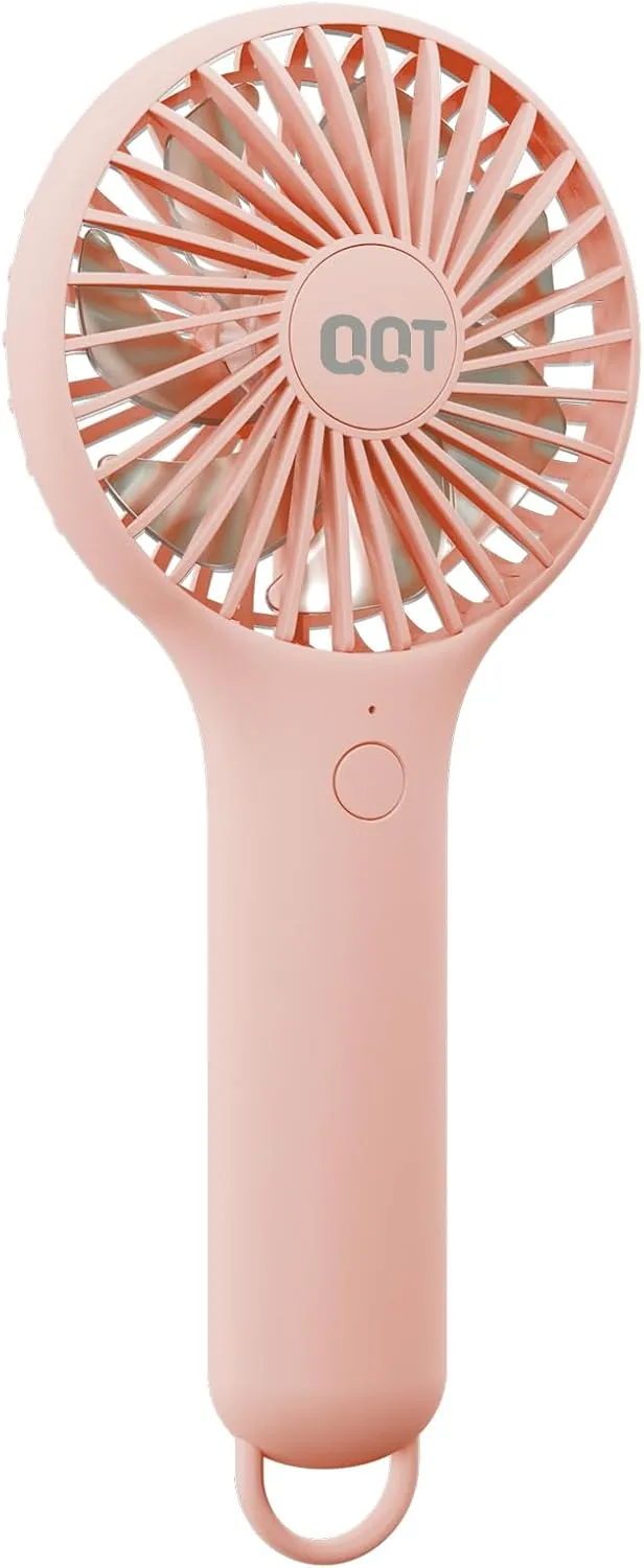 QQT Mini Handheld Fan, Small Personal Fan with 3 Speeds, Portable Battery Operated, USB Rechargeable Makeup Eyelash Dryer, Strong Airflow for Travel, Office, Outdoor, Women, Men, and Kids(Pink) Mini handheld fan for personal cooling