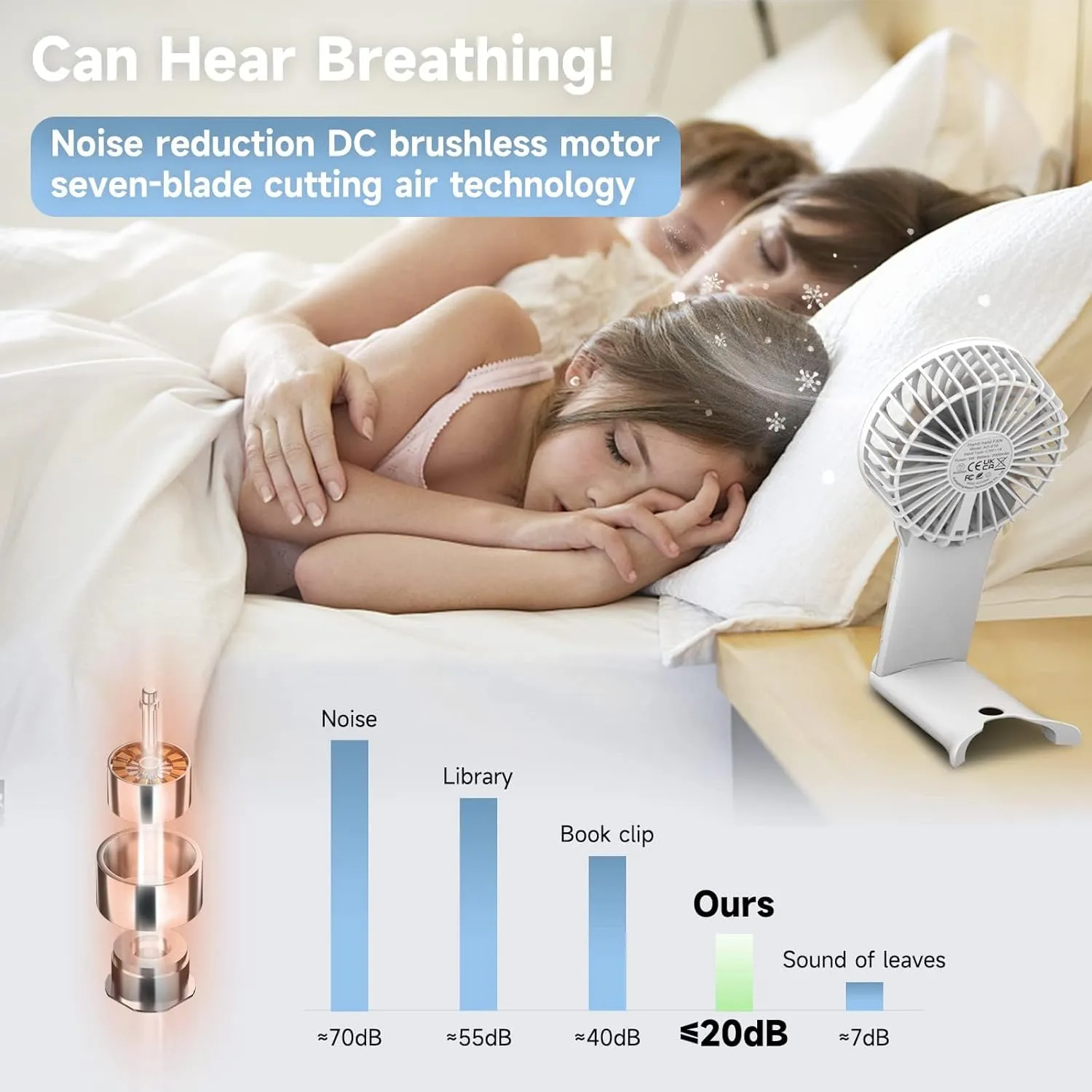 QQT Mini Handheld Fan,4 Speed Adjustable Portable Battery Operated Fans,USB Rechargeable Desk Fan with Mirror,Max 15 Hrs Hand Fan For Travel Office Outdoor Women Men (Beige)