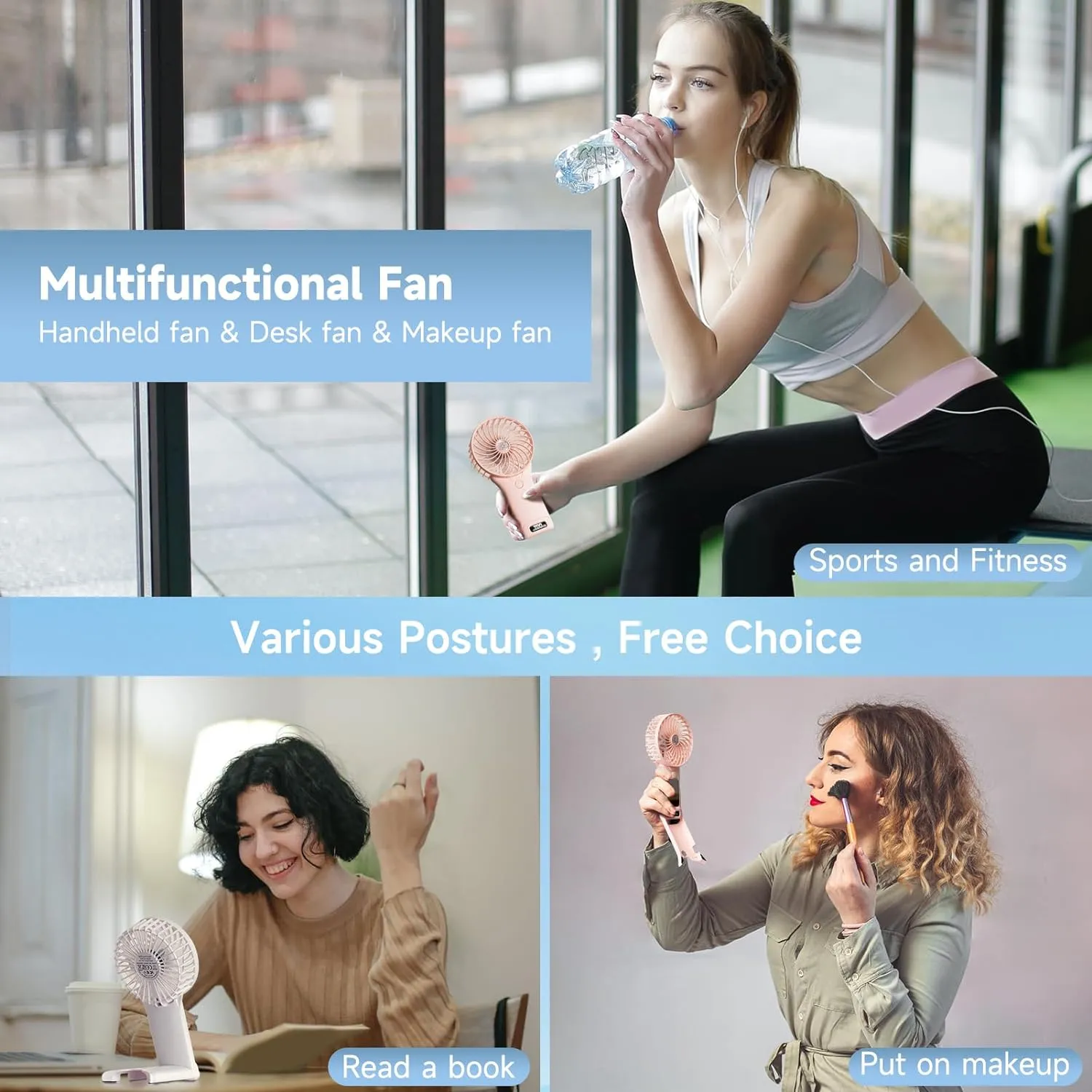 QQT Mini Handheld Fan,4 Speed Adjustable Portable Battery Operated Fans,USB Rechargeable Desk Fan with Mirror,Max 20 Hrs Hand Fan For Travel Office Outdoor Women Men (Black)