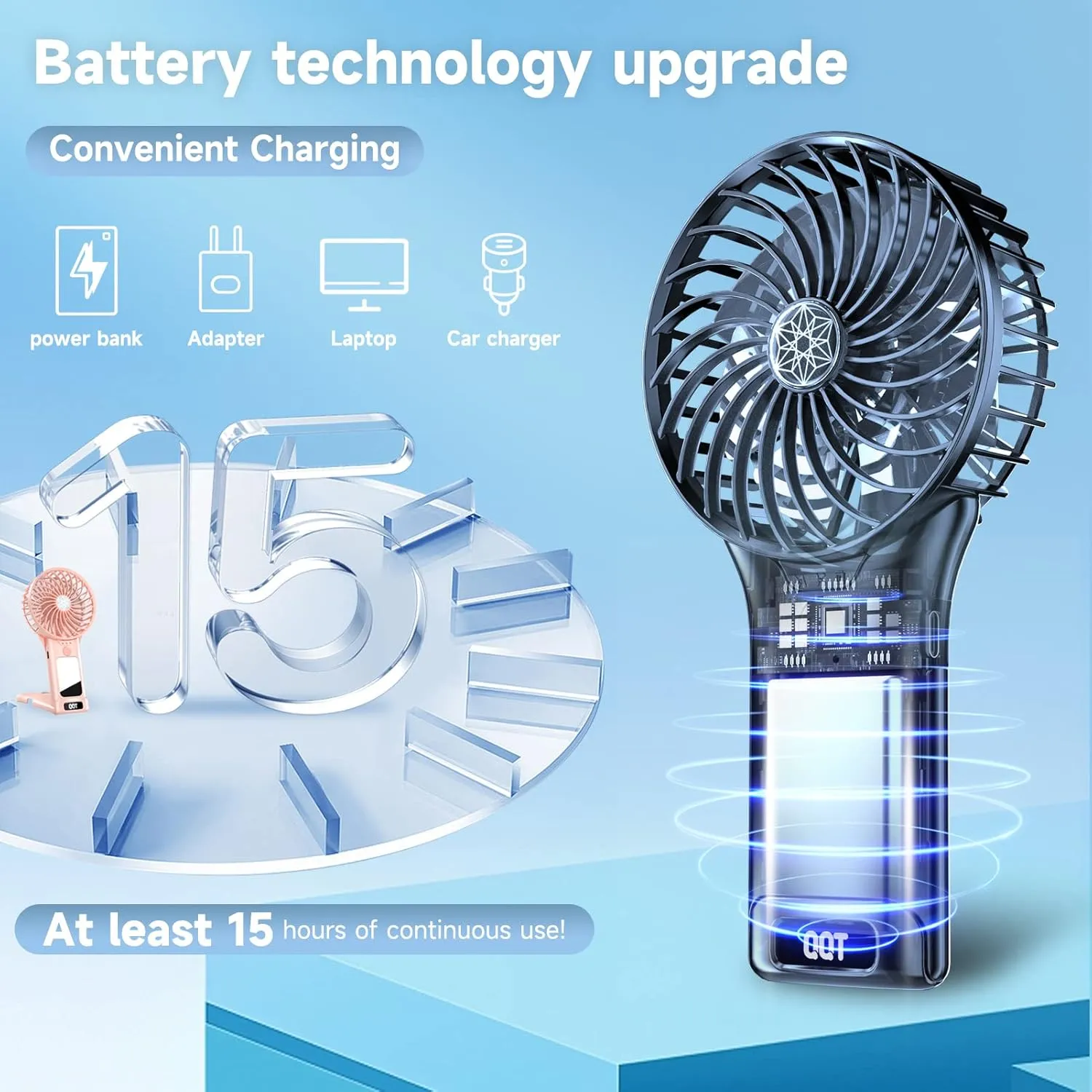 QQT Mini Handheld Fan,4 Speed Adjustable Portable Battery Operated Fans,USB Rechargeable Desk Fan with Mirror,Max 20 Hrs Hand Fan For Travel Office Outdoor Women Men (Black)