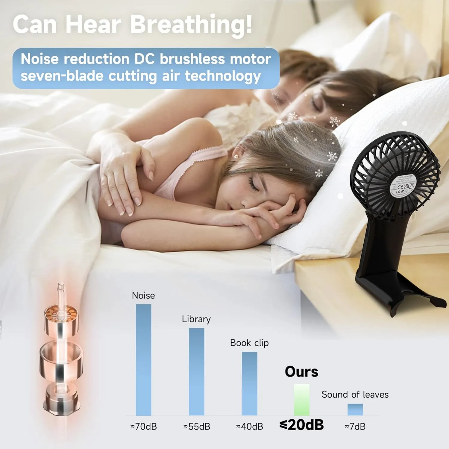 QQT Mini Handheld Fan,4 Speed Adjustable Portable Battery Operated Fans,USB Rechargeable Desk Fan with Mirror,Max 20 Hrs Hand Fan For Travel Office Outdoor Women Men (Black)