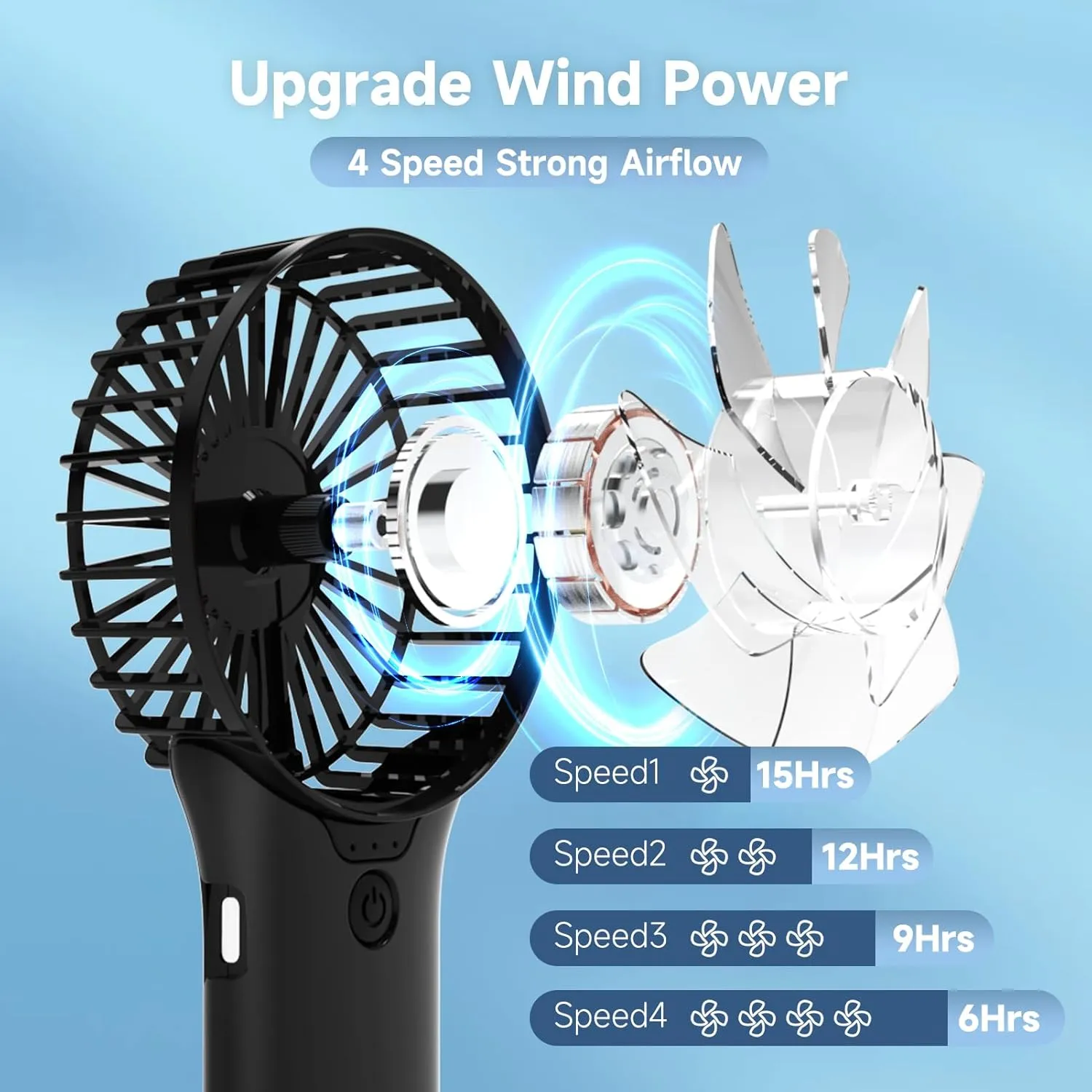 QQT Mini Handheld Fan,4 Speed Adjustable Portable Battery Operated Fans,USB Rechargeable Desk Fan with Mirror,Max 20 Hrs Hand Fan For Travel Office Outdoor Women Men (Black)