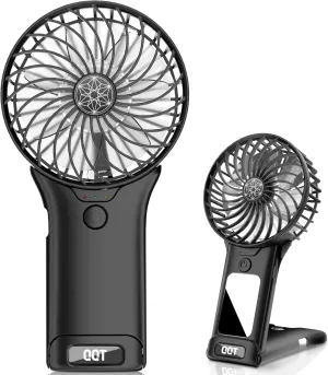 QQT Mini Handheld Fan,4 Speed Adjustable Portable Battery Operated Fans,USB Rechargeable Desk Fan with Mirror,Max 20 Hrs Hand Fan For Travel Office Outdoor Women Men (Black) Mini handheld fan for personal cooling