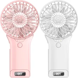 QQT Mini Handheld Fan,4 Speed Adjustable Portable Battery Operated Fans,USB Rechargeable Desk Fan with Mirror,Max 20 Hrs Hand Fan For Travel Office Outdoor Women MenPink&White Mini handheld fan for personal cooling