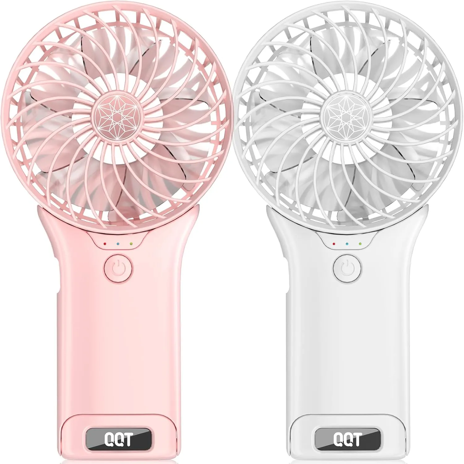 QQT Mini Handheld Fan,4 Speed Adjustable Portable Battery Operated Fans,USB Rechargeable Desk Fan with Mirror,Max 20 Hrs Hand Fan For Travel Office Outdoor Women MenPink&White Mini handheld fan for personal cooling