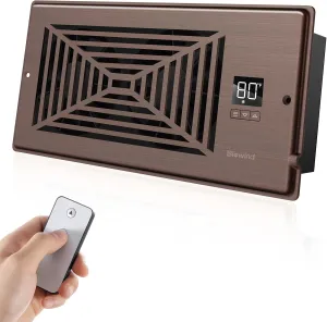 Quiet Register Booster Fan Fits 4" x 10" Register Holes, 10-Speed Smart Heating Cooling AC Vent Fan with Remote Control and Thermostat Control - Bronze Battery-powered portable fan