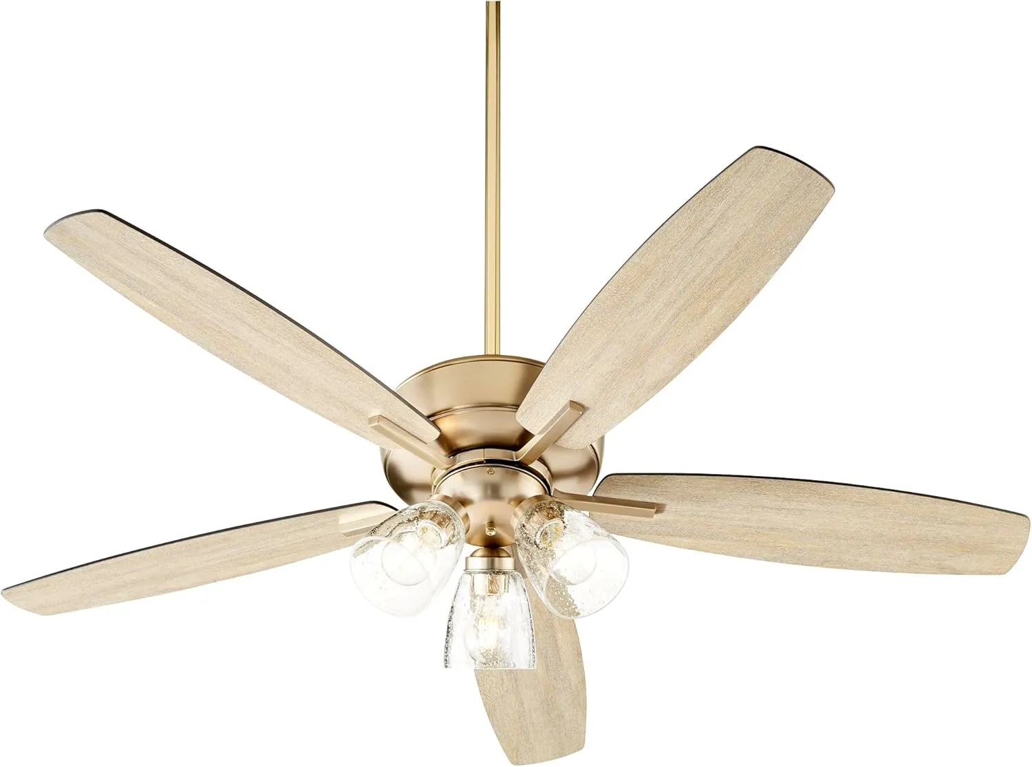 Quorum International Breeze 52" Ceiling Fan in Aged Brass | 5-Blade Reversible Matte Black/Weathered Oak | Light Kit Compatible | Dual Downrods | Energy Efficient Motor | 7052-380 Fan with safety blade design