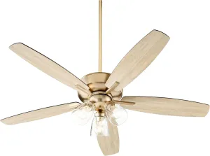 Quorum International Breeze 52" Ceiling Fan in Aged Brass | 5-Blade Reversible Matte Black/Weathered Oak | Light Kit Compatible | Dual Downrods | Energy Efficient Motor | 7052-380 Fan with safety blade design