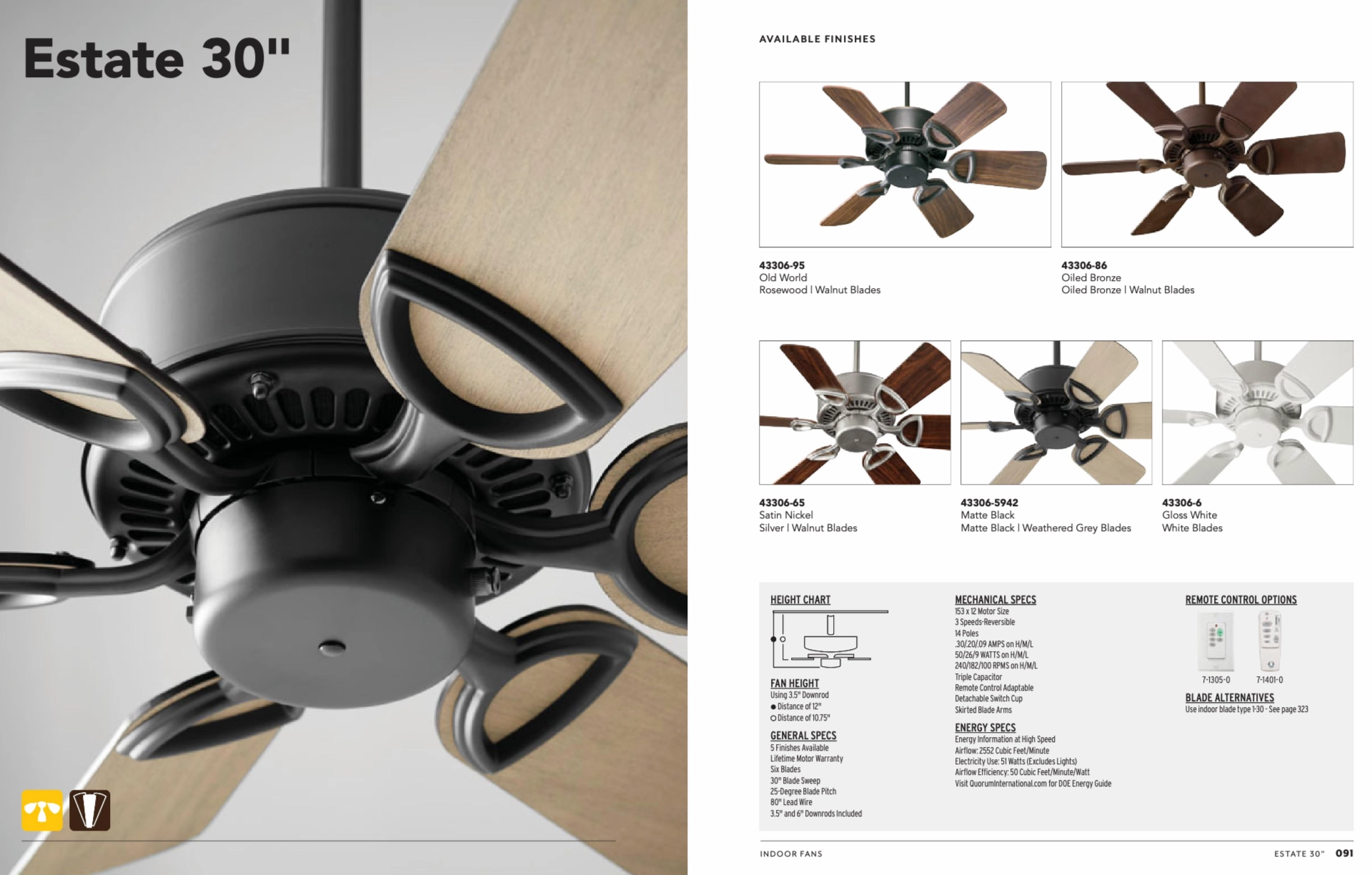 Quorum Estate 30" Indoor Pull Chain Ceiling Fan