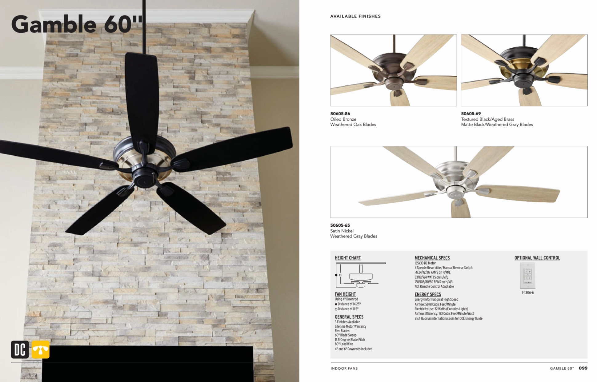 Quorum Gamble 60" DC Pull Chain Ceiling Fan